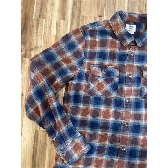 Vans Mens Medium Tailored Fit Flannel Shirt Plaid Button Up Long Sleeve - Picture 3 of 12